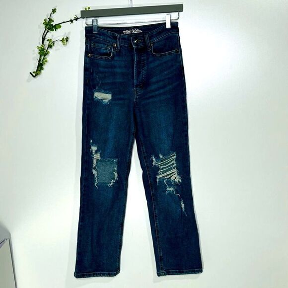 Wild Fable High Rise Straight Jeans Button Fly Distressed - Picture 1 of 13